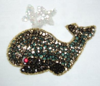 K8861  Gold Whale Sequin Beaded Appliques 5"