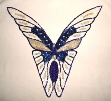 K8863  Blue Butterfly Collar Sequin Beaded  Applique 12.5"-butterfly,rhinestone,blue,sequin,beaded,applique,trimmings,embellishment,orange,rhinestone,oval,motif 