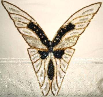 K8863  Gold Butterfly Collar Sequin Beaded  Applique 12.5"-gold,butterfly,rhinestone,blue,sequin,beaded,applique,trimmings,embellishment,orange,rhinestone,oval,motif 