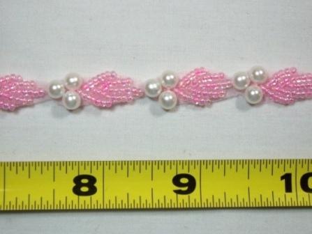 T8877  Pretty Pink Pearl Beaded Trim-pink,trim,embellishment,sewing,clothing,beaded,bead,applique,motif,