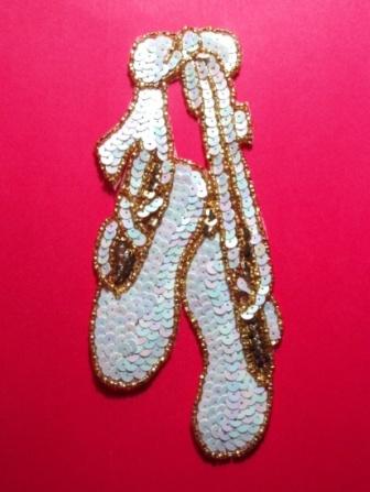 K8890  Ballerina Slippers Sequin Beaded Applique 6.75"