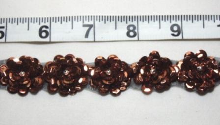 T8900 Bronze Flower Sequin Pearl Applique or Trim 1"-bronze,trim,pearl,appliques,sequin,sequinsapplique
