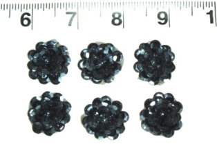 AT8900 Set of ( 6 )Gumetal Flower Beaded Sequin Appliques 1"