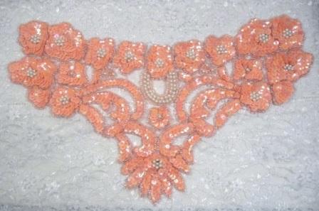 K8902   Peach Bodice Yoke 12.75" Sequin Beaded Applique