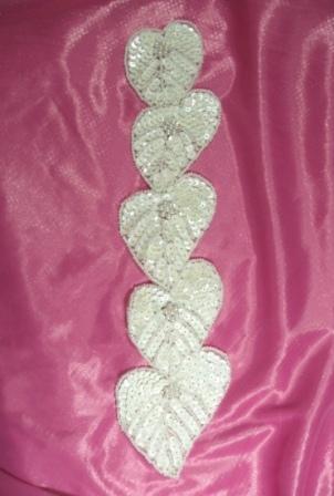 T8905  Five White Hearts Sequin Beaded Applique 12"