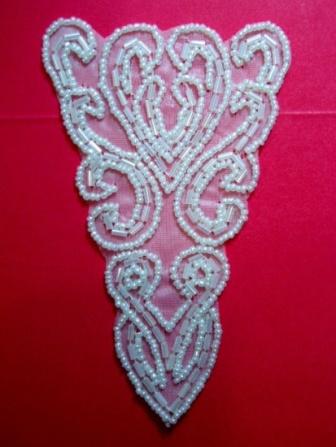 K8922  White Victorian 5.25"  Beaded Applique-sequin,beaded,applique,trimmings,embellishment,crystal,motif,victorian,white