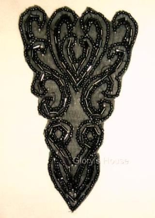 K8922  Black Victorian 5.25"  Beaded Applique