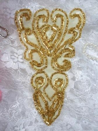 K8922  Gold Victorian 5.25"  Beaded Applique