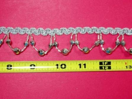 T8927  Silver Beaded Fringe Sewing Trim 1.25"-silver,embellishment,beaded,beads,applique,trim,motif,