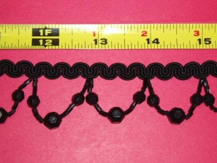 T8927  Black Beaded Fringe Sewing Trim 1.25"-black,embellishment,beaded,beads,applique,trim,motif,