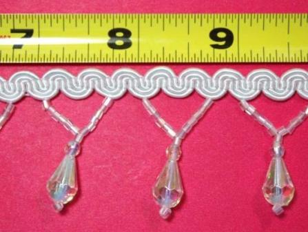 T8928  Crystal AB Beaded Fringe Sewing Trim 1.5"-crystal,AB,white,fringe,drop,embellishment,beaded,beads,applique,trim,motif,