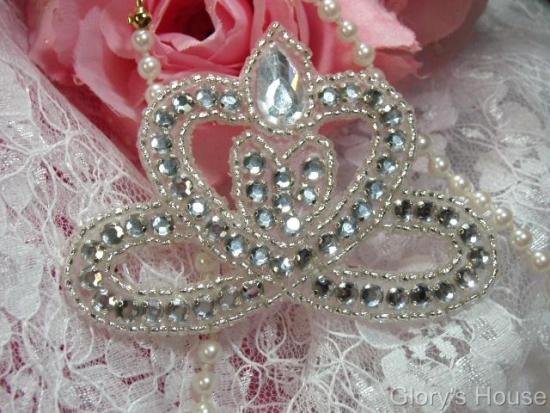 0025 Clear Rhinestone Crown  3" Sequin Beaded Applique-clear,beaded,applique,rhinestone,jewel,crown