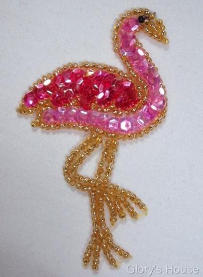 Pink Flamingo 3" Sequin Beaded Applique Sm  0045