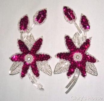 K8109  Fuchsia Mirror Pair Sequin Beaded Appliques 5.5"