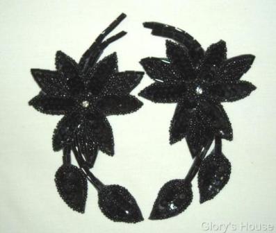 K8109  Black Mirror Pair Sequin Beaded Appliques 5.5"