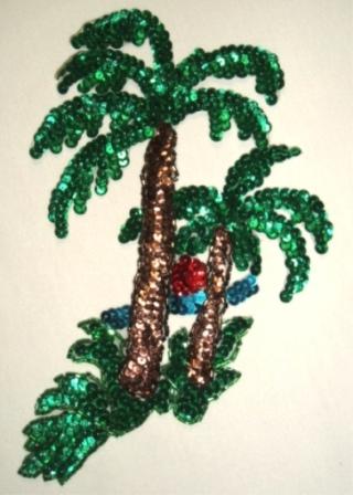 K9257 Palm Trees Sequin Beaded Applique 8.5"