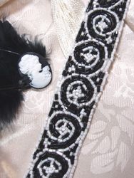 T9264  Black & White Swirl Beaded Trim 1.25"-trim,black,white,curl,embellishment,beaded,beads, 