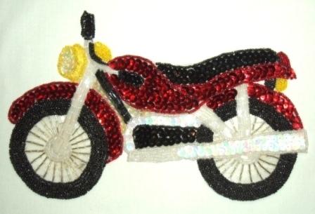 Motorcycle Sequin Beaded Applique K9280-sequin,beaded,applique,embellishment,silver,red,black,motorcycle,motor,cycle,bike