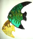 K9302L Fish 7.5" Sequin Beaded Applique green & yellow