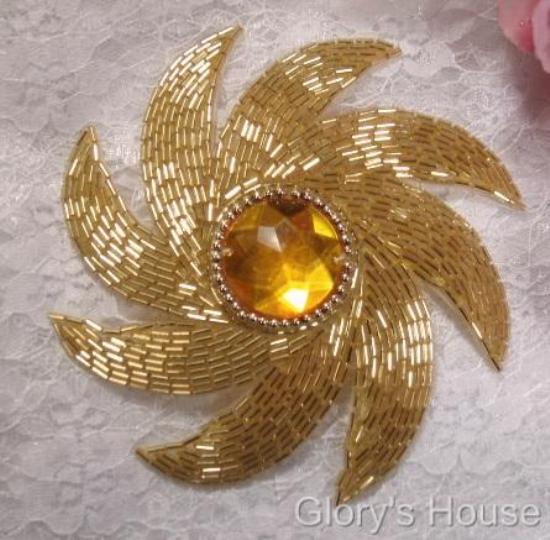 Eye of Storm Gold 5" Sequin Beaded Applique 0082-sequin,beaded,applique,sequined,beads,sequins,appliques,gold,swirl