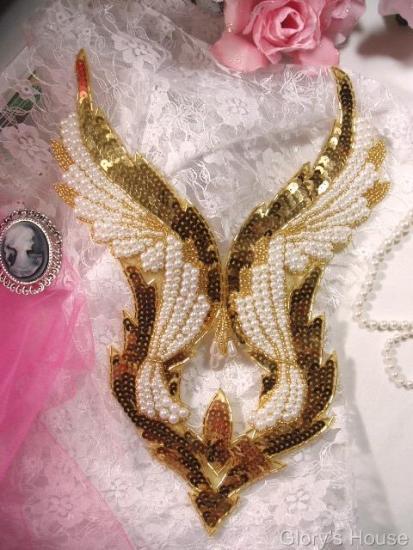 0047 Gold & Pearl Bodice Sequin Beaded Applique