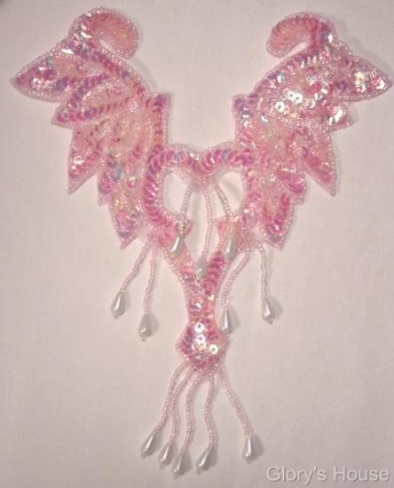 Pink & Pearl Yoke Bodice 8.5" Sequin Beaded Applique 0108