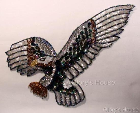 Eagle  bird 10" Sequin Beaded Applique  0071-sequin,beaded,applique,sequined,beads,sequins,appliques,eagle,bird
