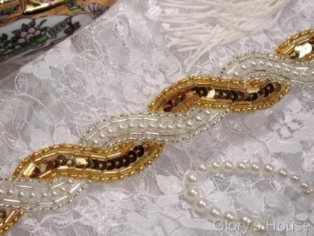 T9514   Gold Silver Pearl Braided Beaded Trim-gold,silver,pearl,trim,sewing,trimmings,beads,beaded,