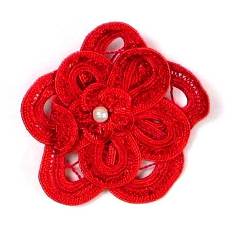 E5552 Red Double Floral Bouquet Applique 2.5"
