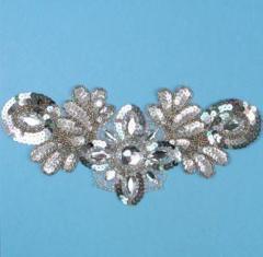 E3432  Silver Holographic Jewel Sequin Beaded Applique Collar 10"