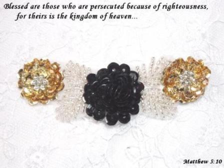 A0211A  Black Silver Gold Floral Sequin Beaded Applique 4"