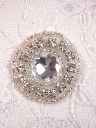 A0225 Genuine Rhinestone Beaded Applique 1.25"
