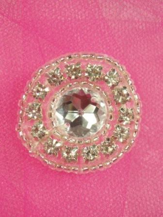 A0225 Genuine Rhinestone Beaded Applique 1.25"-applique,beaded,rhinestone,round