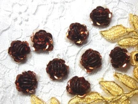 0248  Set of 9  Bronze Sequin Flower Appliques 1/2"