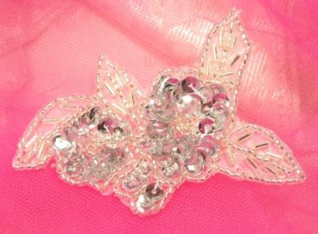 A0255-sl  Silver Floral Sequin Beaded Applique-silver,floral,flower,sequin,beaded,appliques