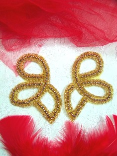 A0416B  Gold Mirror Pair Beaded Appliques 3"