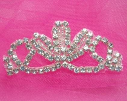 A0427  Rhinestone Tiarra Beaded Applique 3.25"-applique,beaded,pearl,rhinestone,round,silver