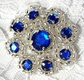 A0474  Blue Silver Rhinestone Jewel Floral Applique 1.25"-applique,blue,silver,rhinestone,beaded,floral,flower,trim