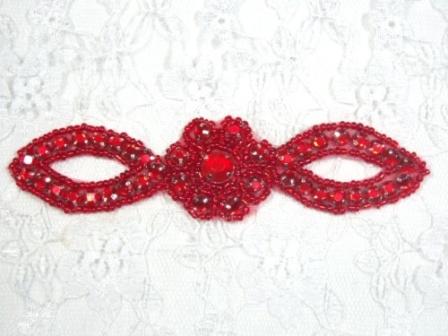 A0474C   Red Jewel Rhinestone Beaded Floral Applique 5"-genuine,rhine,rhinestone,stone,floral,flower,trim