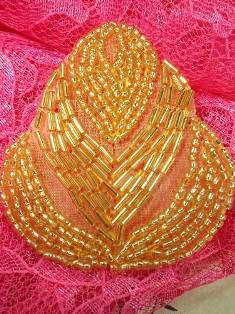A0501 Gold Beaded Designer Applique 2.5"