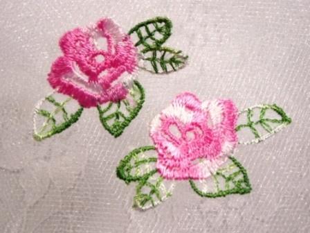AC107 Pink Rose Floral Mirror Pair Embroidered Appliques-applique,pink,embroidered,floral,flower,rose