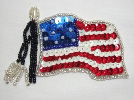 KAF5  Small American Flag Sequin Beaded Applique 2.75"