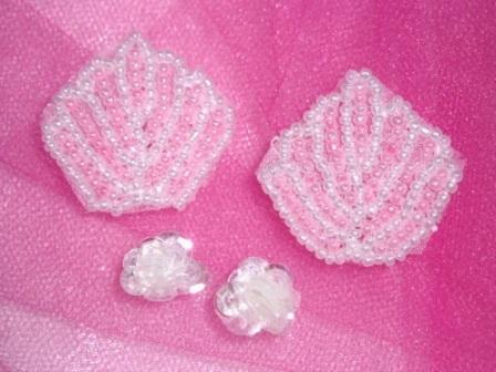 A0212  Set of ( 4 ) Sea Shell & Flower Beaded Sequin Appliques-applique,floral,flower,sequin,beaded,sea,shell,pink