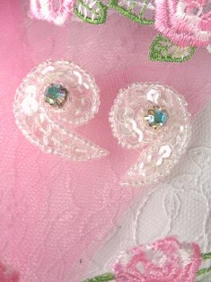 AT8136  Set of (2) Crystal AB Curl Mirror Pair Sequin Beaded Appliques 1.25"