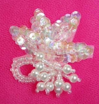 T8634  Crystal AB Pearl Dangle Sequin Beaded Applique 2"