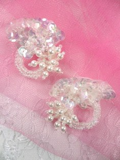 T8903 Crystal AB Pearl Mirror Pair Sequin Beaded Appliques