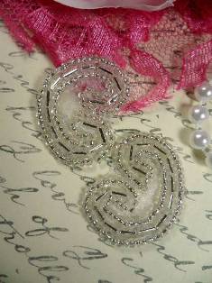 AXR103B Set of ( 2 ) Curled Silver Beaded Appliques 1.25"