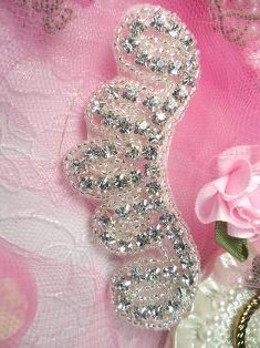 AXR61 Crystal Clear Rhinestone Silver Beaded Applique