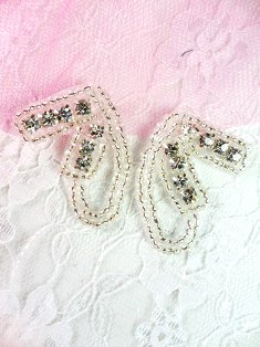 AXR66A Crystal Clear Silver Beaded Rhinestone Appliques Mirror Pair 1.5"
