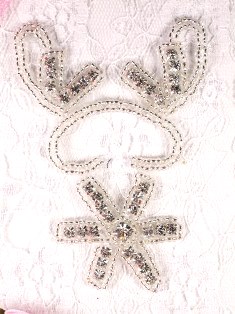 AXR66B Crystal Clear Silver Beaded Rhinestone Applique 4"